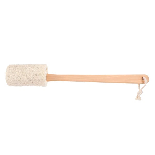 Loofah Bath Brush with Long Wooden Handle for Skin Care and Cleaning
