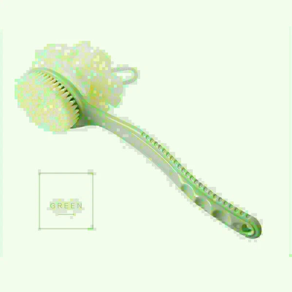 New Long Handle Back Brush Scrubber 2 In 1 Bath Puff Rich Bubbles Shower Sponge