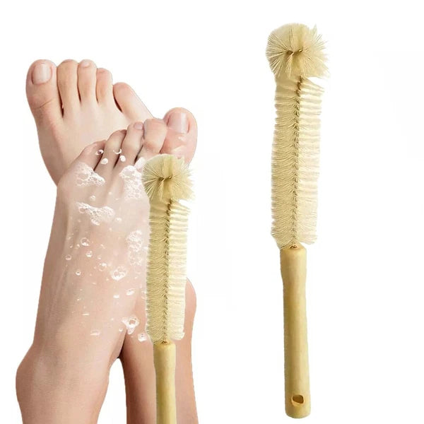 3PC Long Handle Toe Gap Cleaning Brush Foot Scrubber In Shower Wood Foot Brush