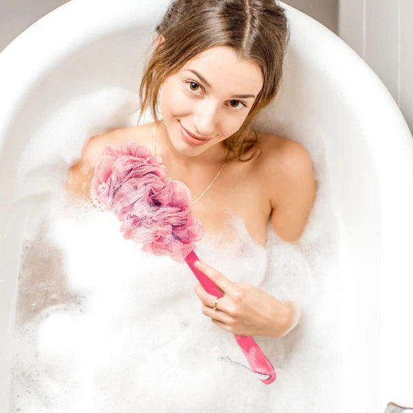 2Pack Back Scrubber for Shower Dual-Sided Loofah on a Stick as Shower Brush E