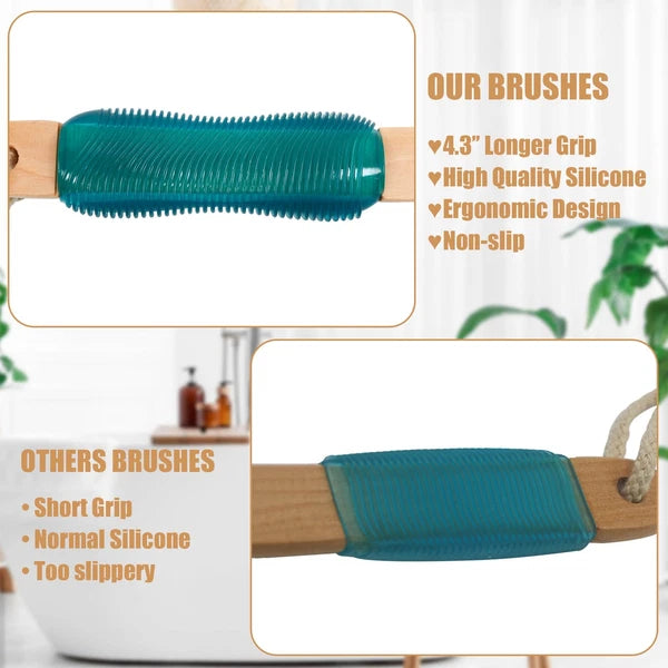 Back Scrubber with Wooden Handle Stiff Boar Bristles Bath Brush for Shower