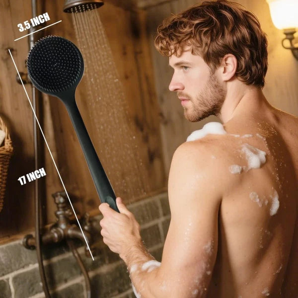 Soft Silicone Back Scrubber Shower Body Brush with Long Handle Double Sided