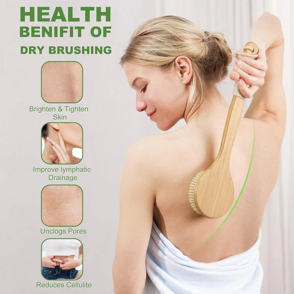Luxurious Natural Boar Bristle Dry Brush Set for Glowing Skin & Cellulite Relief