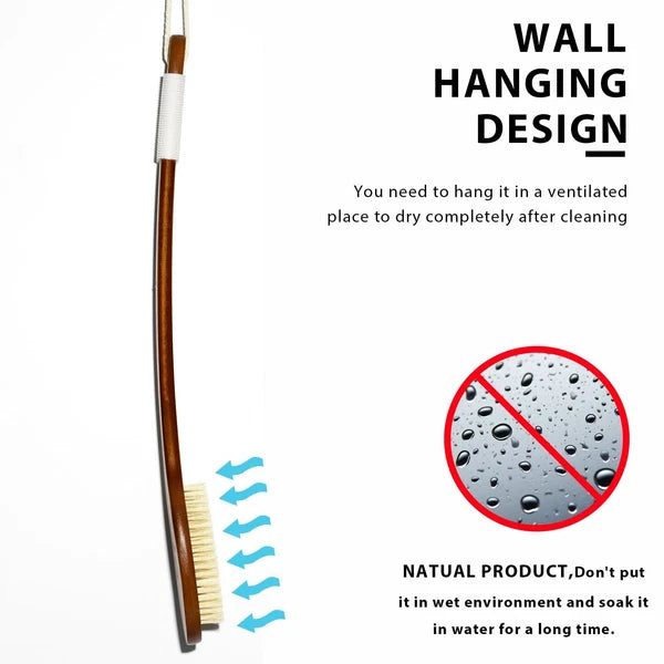 ICANdOIT-17.71Inch Natural Boar Bristles Anti-Slip Curved Long Handle Bath Brush