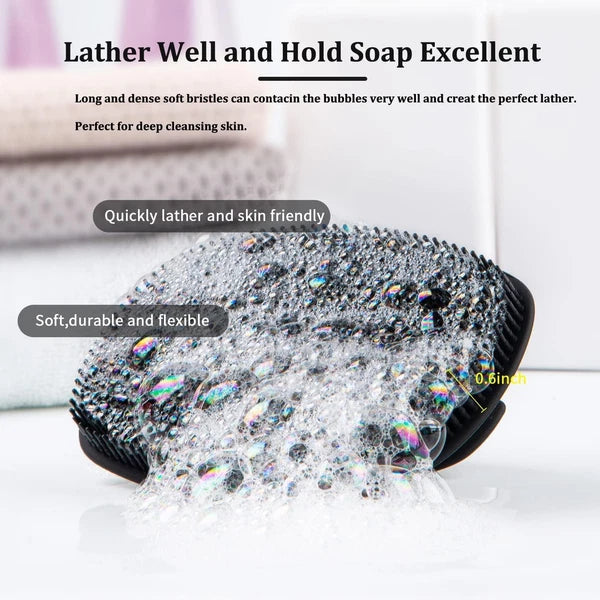 Silicone Body Scrubber Flat Shower Brush Gentle Exfoliating and Massage,Long Bri