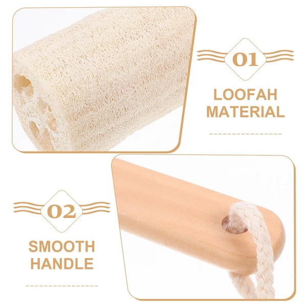 Loofah Bath Brush with Long Wooden Handle for Skin Care and Cleaning