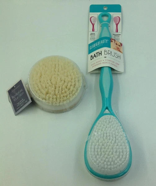 Dry Brush & Blue Dual Sided Bath Shower Brush W/ Extended Reach Handle Lot 2