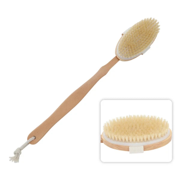 Dry Brushing Body Brush Wooden Long Handle Back Scrubber for Shower Bath
