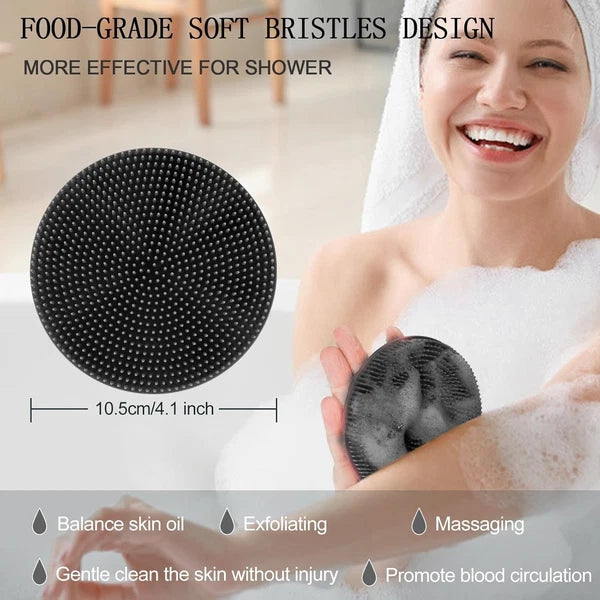Gentle Exfoliating Silicone Body Scrubber Brush for Soft Skin (Black)
