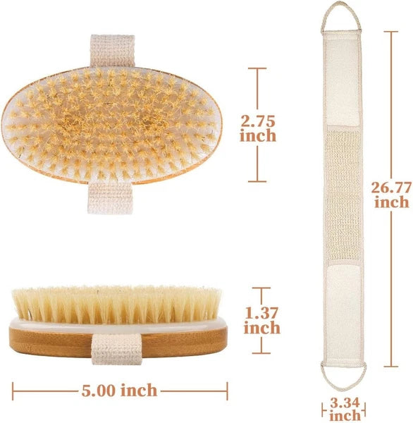 Bath Body Dry Brush Shower Back Scrubber - 100% Nature Boar Bristles Scrub Brush