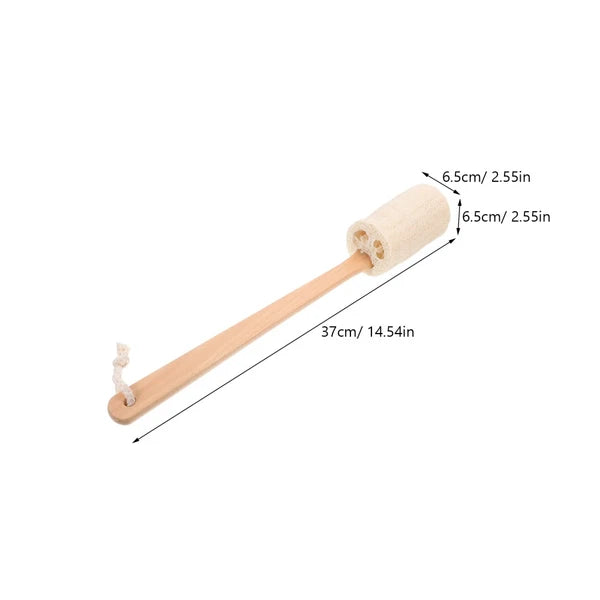 Loofah Bath Brush with Long Wooden Handle for Skin Care and Cleaning