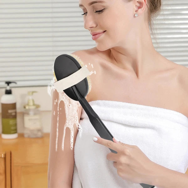 18.5" Long Handle Back Scrubber, Detachable Bath Body Bristle Brush for Shower