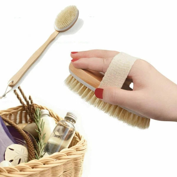 Durable Natural Long-Handled Bath Shower Body Back Dry Skin Spa Scrubber Brush D
