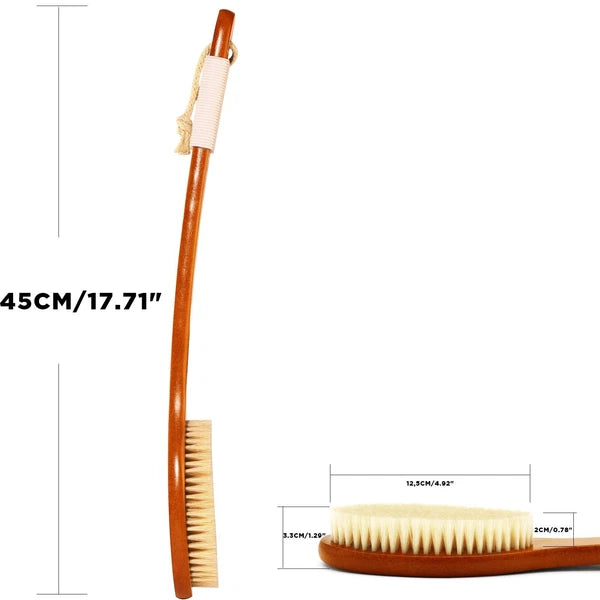 ICANdOIT-17.71Inch Natural Boar Bristles Anti-Slip Curved Long Handle Bath Brush
