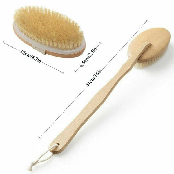 Durable Natural Long-Handled Bath Shower Body Back Dry Skin Spa Scrubber Brush D
