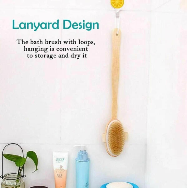 Durable Natural Long-Handled Bath Shower Body Back Dry Skin Spa Scrubber Brush D