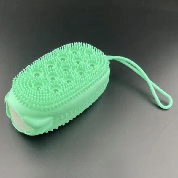 Silicone Shower Brush Body Wash Bath Exfoliating Skin Scrubber Soap Bag Green