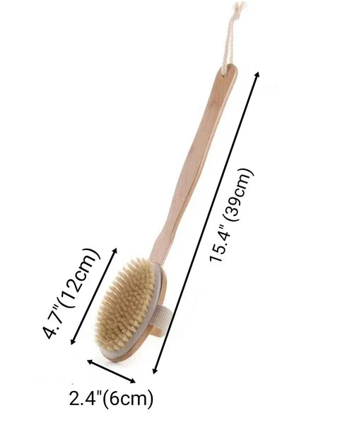 1pc Natural Bristle Shower Brush Wooden Bath Body Scrubber Long Handle