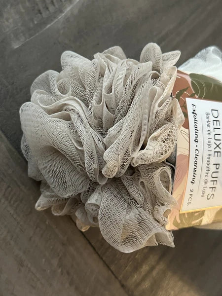 Spa Solutions 2 Pack Bath Deluxe Sponges Puffs Ivory/Tan Exfoliating & Cleansing