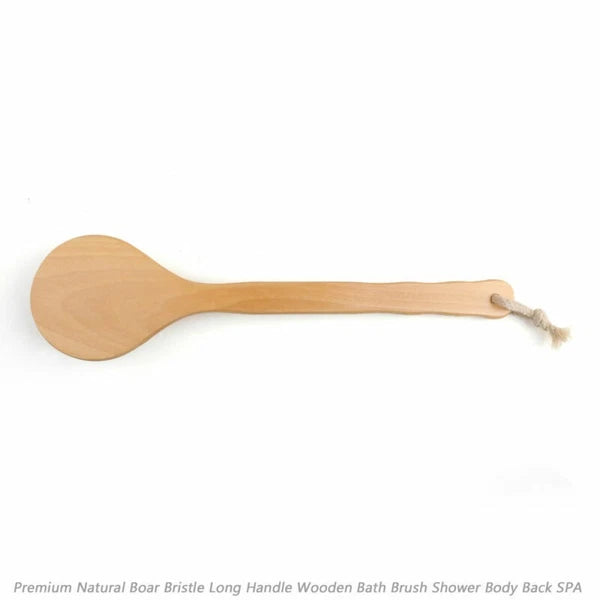Premium Natural Boar Bristle Long Handle Wooden Bath Brush Shower Back SPA