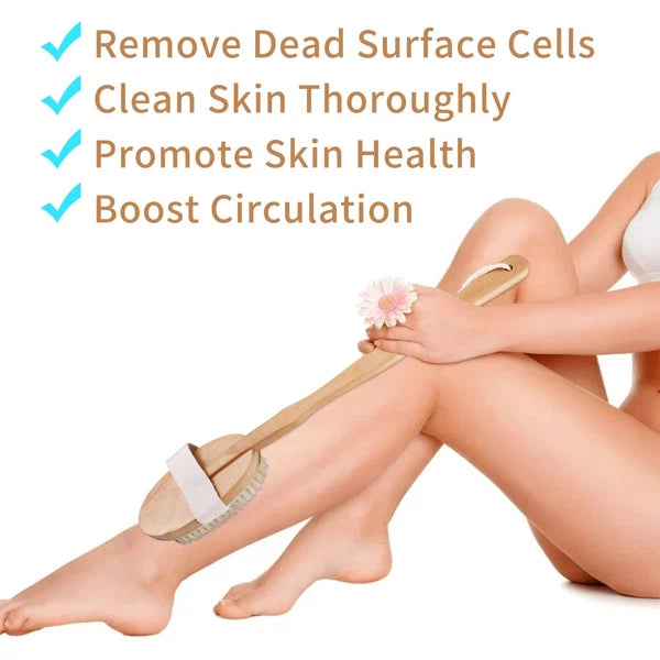 Natural Bristle Body Brush - Wooden Spa Scrubber for Dry Skin & Shower Care | US