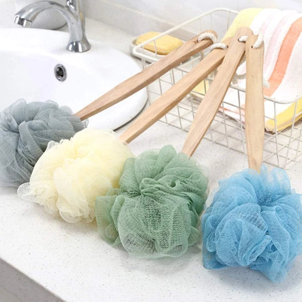 Loofah Back Scrubber for Shower,Wooden Handle Bath Sponge Lufa Shower Brush, Sof